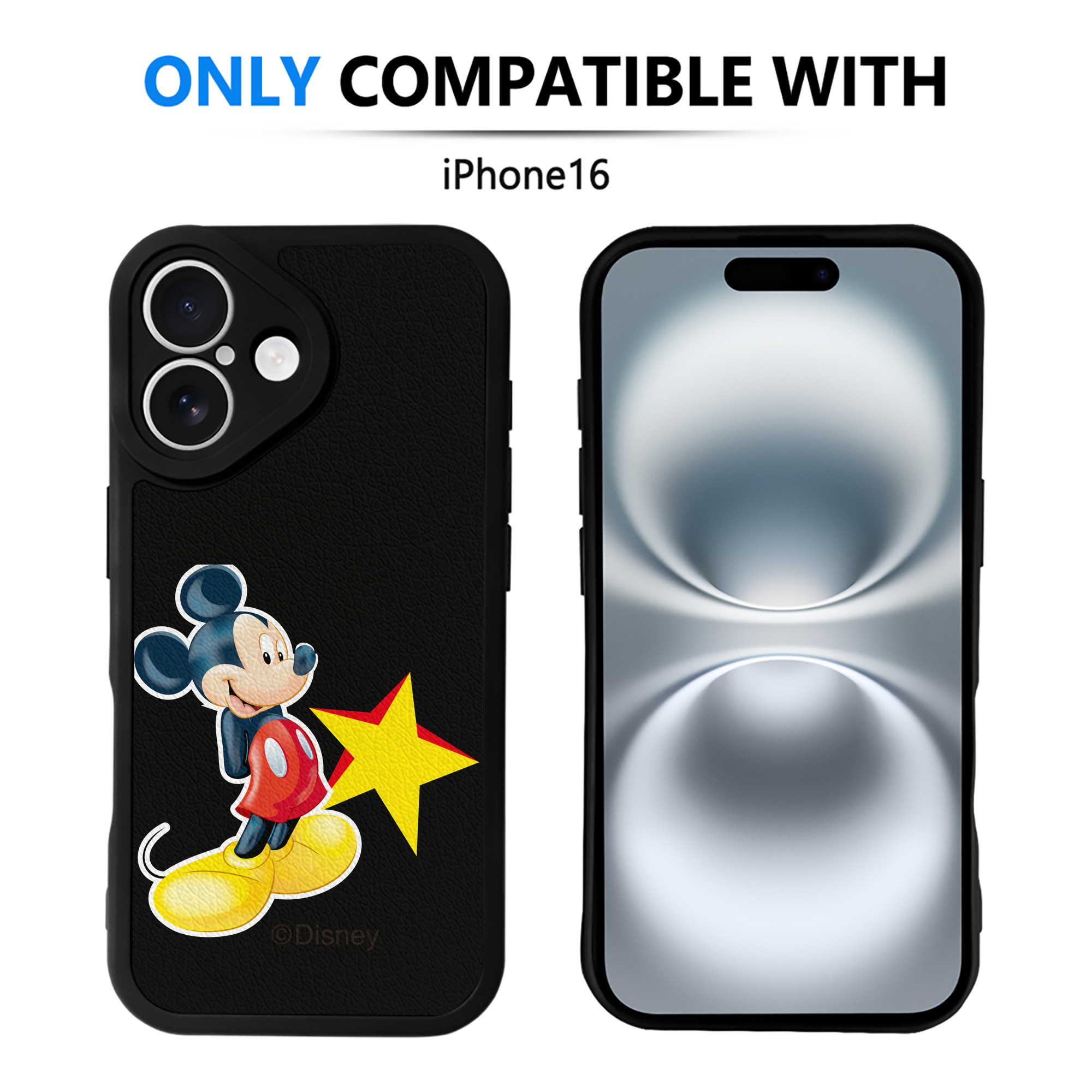 （画像用） ミッキーマウス Mickey Mouse 【iPhone 16シリーズ対応】シリコンスマホケース（レザー調） 材質：シリコン